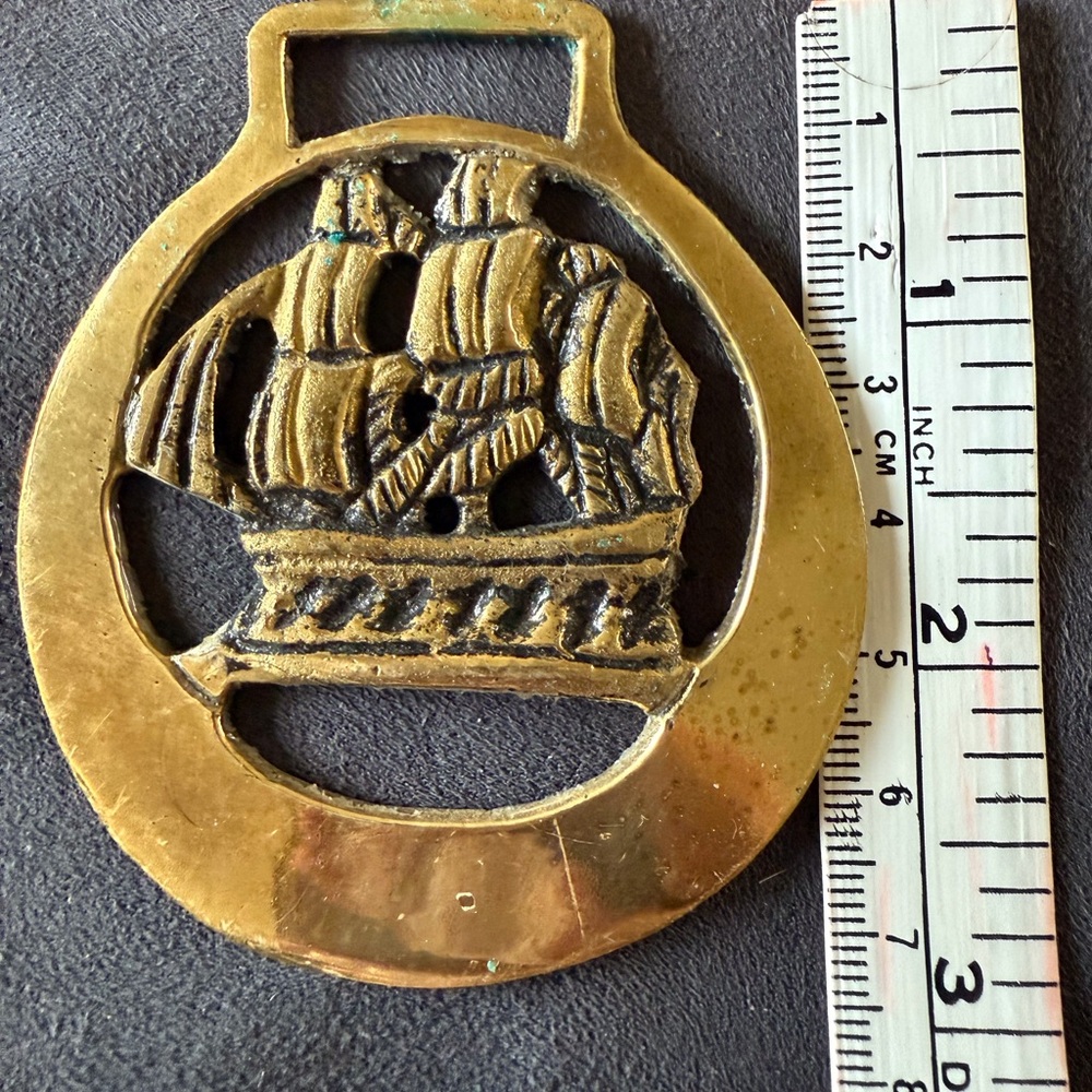 Vintage Brass Horse Brass with Ship Design